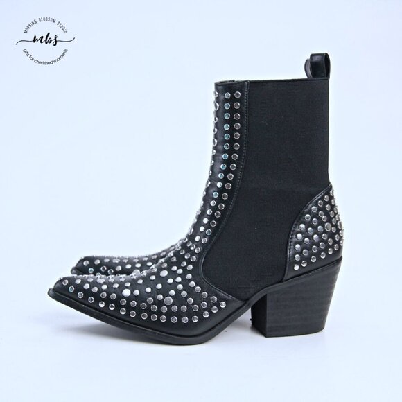 ShuShop Zsa Zsa Studded Boots Black Silver Women 6 - Picture 5 of 14